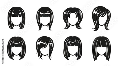 Set of Diverse Hairstyle Icons and Silhouettes