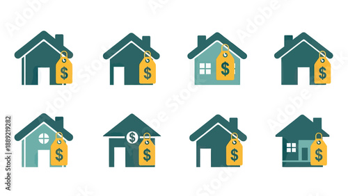 Collection of House Icons with Price Tags
