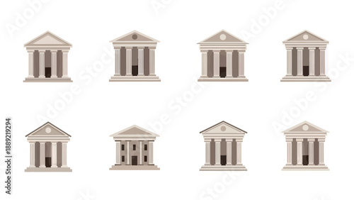 Classical Bank Buildings Collection Vector Illustration