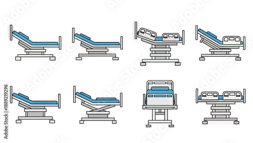 Hospital Bed Set: Various Positions and Angles Vector