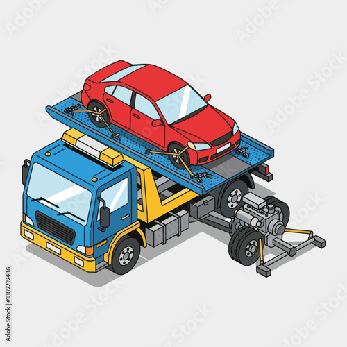 Tow Truck Transporting Red Car Illustration.