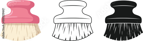 Three colorful brushes with different bristle designs on a white background