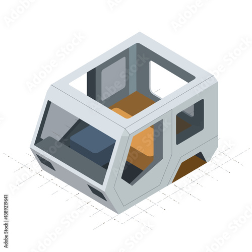 3D rendering of a vehicle cabin interior.