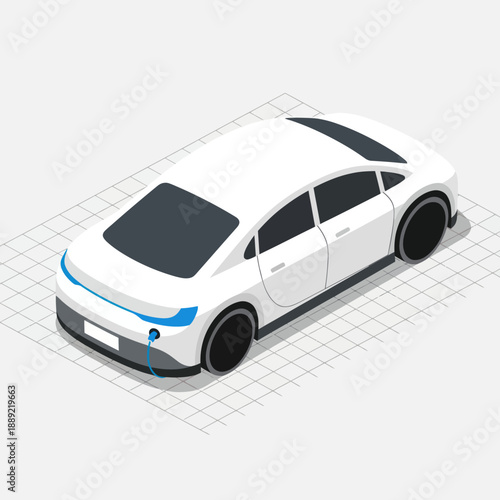 White Electric Car with Blue Accents.