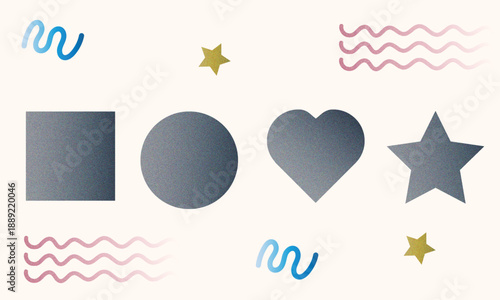 Abstract grainy gradient geometric shapes set on beige background (Bej arka plan üzerinde soyut grenli gradyan geometrik şekiller seti).