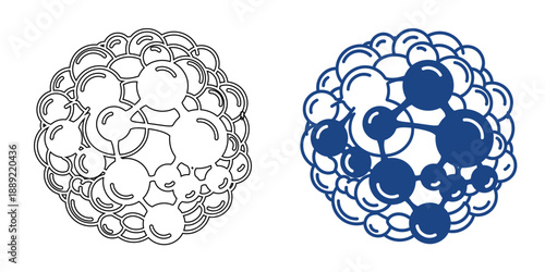 Molecular Structure and Data Sphere Icon , Nanotechnology and Bio-informatics Connectivity Concept, Blue Outline and Bold Line Art Vector