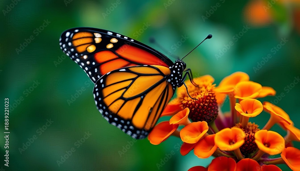 Obraz premium Close-up of vibrant monarch butterfly on flower, monarch butterfly, fauna