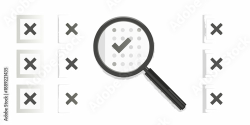 Checklist with a magnifying glass focusing on a completed item