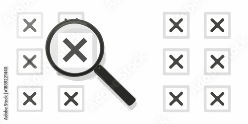 Magnifying glass focuses on a checked box among multiple options