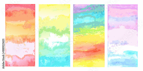 Abstract watercolor backgrounds in vibrant rainbow hues arranged vertically