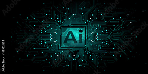 Artificial intelligence concept with a circuit board and adobe ai logo