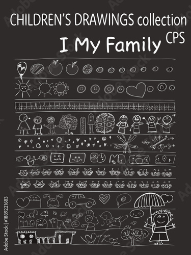 Children s drawings collection a whimsical chalkboard doodle illustration