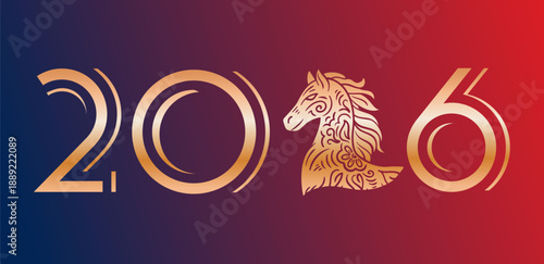 A Celebratory Design Concept for the Year 2026, Highlighting a Magnificent Motif. Chinese New Year of the Year of the Red Fire Horse. Asian style. For advertising, website, poster, sale flyer.