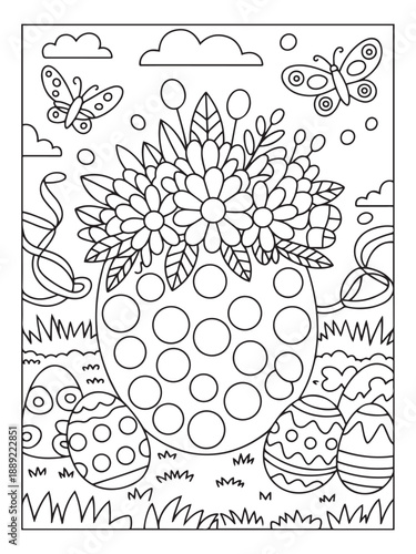 Happy Easter! Black and white coloring pages for teens, adults, and kids featuring Easter elements polygonal, hexagonal, diamond, style.