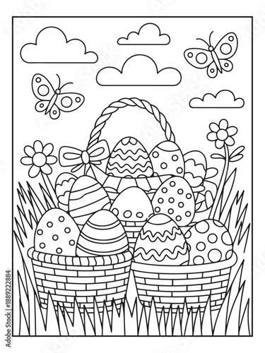Happy Easter! Black and white coloring pages for teens, adults, and kids featuring Easter elements polygonal, hexagonal, diamond, style.