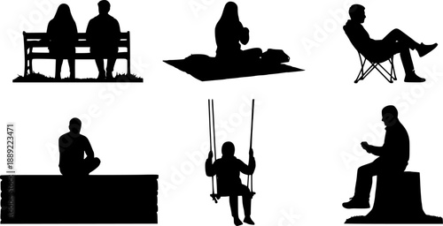 silhouettes people seated outdoor 