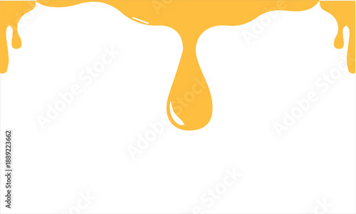 flowing melted caramel on white background. honey illustration. colorful wavy liquid corner. melting slime design element. abstract honey dripping pattern. dripping yellow paint. eps 10