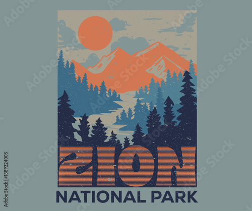 Summer adventure. Mountain Outdoors t shirt vector design. Zion national park. Wild life art. Mountain artwork for apparel, sticker, batch, background, poster and others.