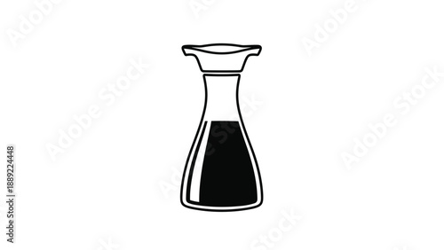 Small glass bottle containing dark soy sauce or balsamic vinegar presented as a clean black and white silhouette vector icon.
