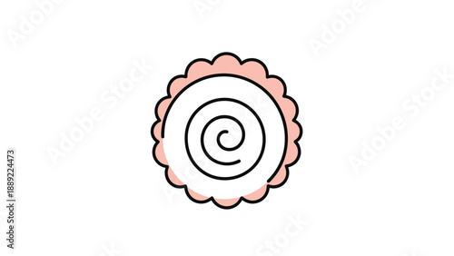 Single piece of pink and white narutomaki fish cake with a characteristic spiral pattern shown in a simple vector illustration.