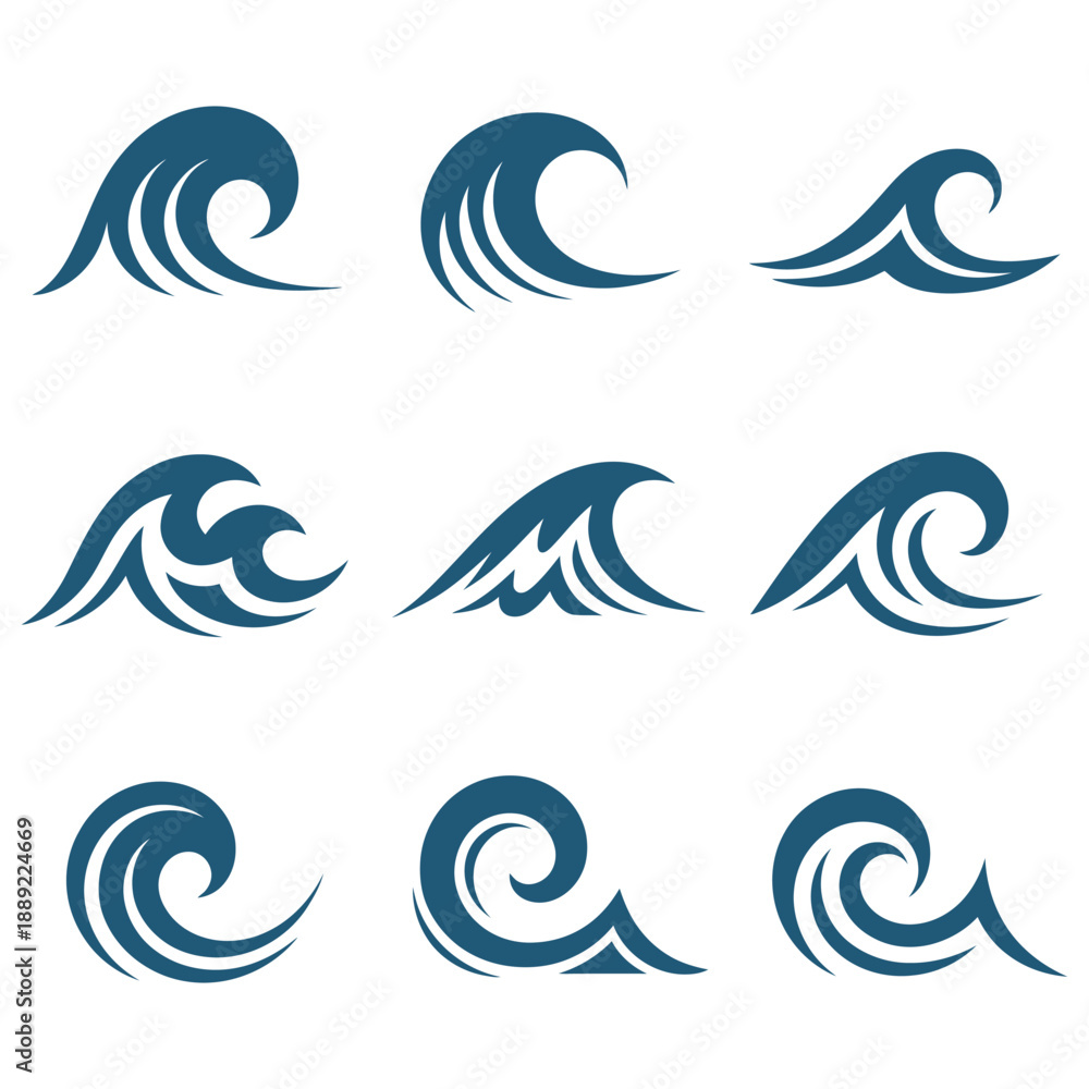 Fototapeta premium Stylized ocean wave vector set