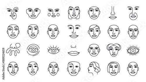Abstract Line Art Faces Collection: Diverse Emotions and Styles