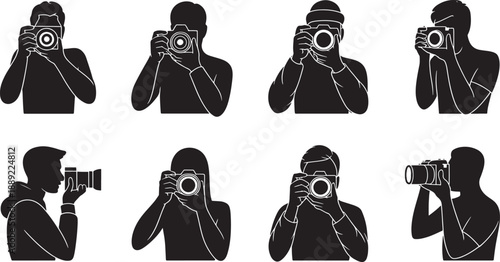 A set of funny cartoon woman silhouettes and character vectors featuring a ninja, robot, and comic people illustrations in black.