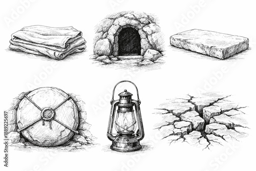 Biblical Tomb and Resurrection Symbol Sketches