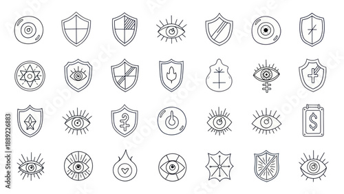 Mystical Symbols and Eyes Icon Set - Hand Drawn Esoteric and Protection Elements