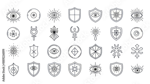 Mystical Symbols Collection: Esoteric Emblems, Eyes, Shields, and Celestial Icons