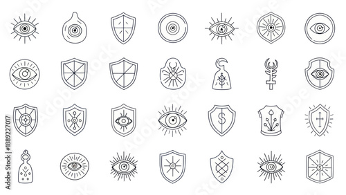 Mystical Symbols: Eyes, Shields, Amulets & Alchemy Icons Set
