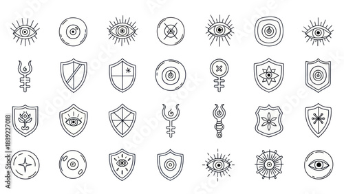 Mystical Symbols Icon Set: Eyes, Shields, Alchemy, Astrology, Protection, Esoteric