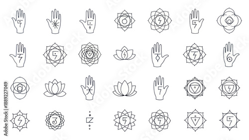 Wallpaper Mural Mystical Symbols: Yoga Gestures, Lotus Flowers, Sacred Geometry, Chakras Torontodigital.ca