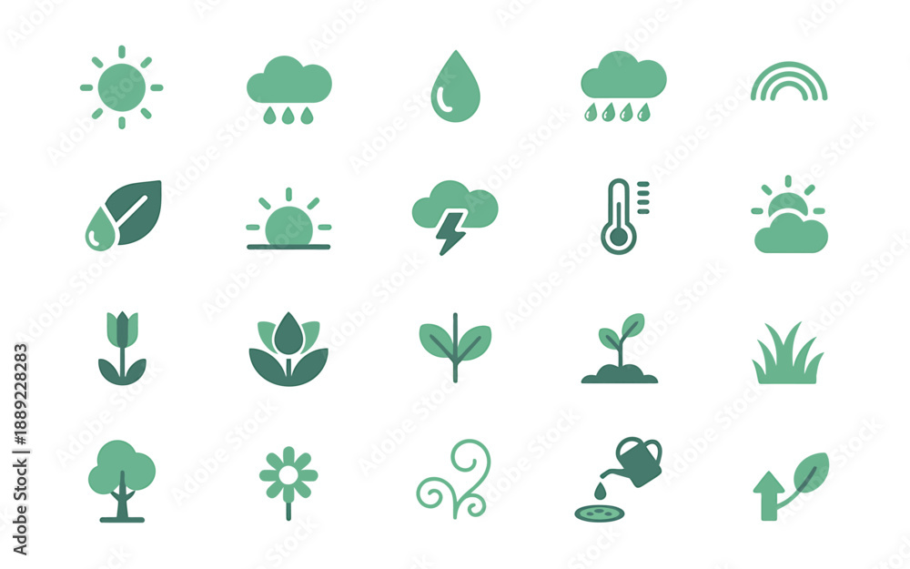 Naklejka premium Weather and Plant Icons Set