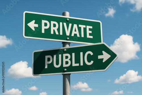 Navigating choices private vs public directions sign in urban clear sky informative perspective