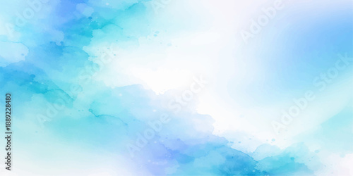 Beautiful abstract blue watercolor background featuring soft white clouds under bright summer sunlight for a serene nature-inspired sky atmosphere
