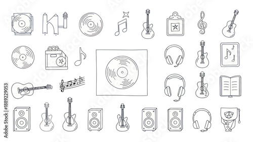 Music Icons Collection: Guitars, Headphones, Vinyl, Speakers, Notes