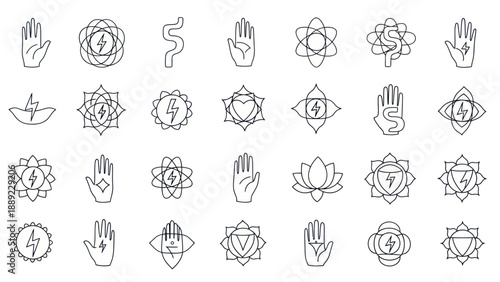 Mystic Symbols Collection: Chakras, Hands, Energy, Lotus, Abstract Icons