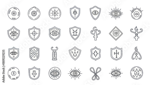 Mystic Symbols Collection: Esoteric Icons, Shields, Eyes, and Alchemy Signs