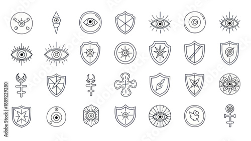 Mystic Symbols Set: Eyes, Shields, Celestial Icons, Alchemy, Esoteric Signs