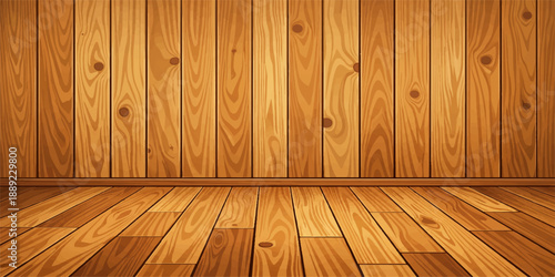 Empty vintage room interior featuring a textured brown hardwood plank floor and matching timber wall backdrop with a rustic grunge material pattern