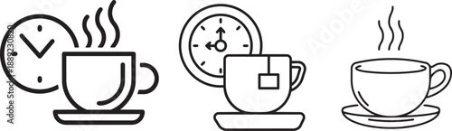 Tea Time: A delightful graphic featuring three steaming teacups alongside clocks, evoking a sense of relaxation and the perfect moment for a comforting cup.