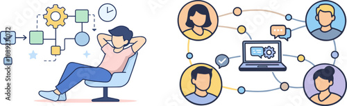 Set of modern work and automation, modern flat illustration vector