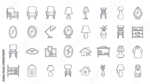 Hand-Drawn Icons of Furniture and Home Decor - Vector Set