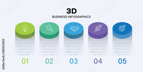 3D Infographic Business data visualization. infographic template design vector with 6 options or steps. Can be used for workflow diagram, info chart, annual report. Vector illustration.