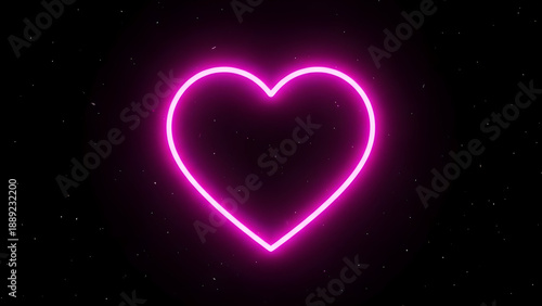 Neon pink heart on black background