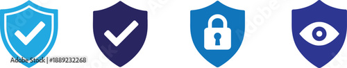 Vector shield with check mark icon set, outline style, ideal for security, protection, and trust.
