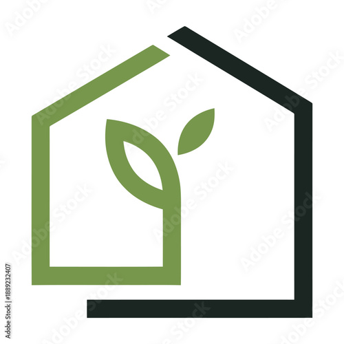 Sustainable home with green leaf icon