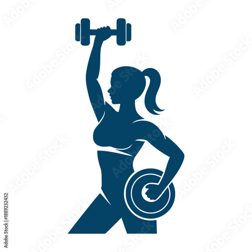 Strong woman lifting weights icon
