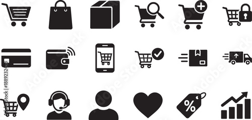 Minimal outline e-commerce icon set, perfect for online shopping, digital store, and business design.